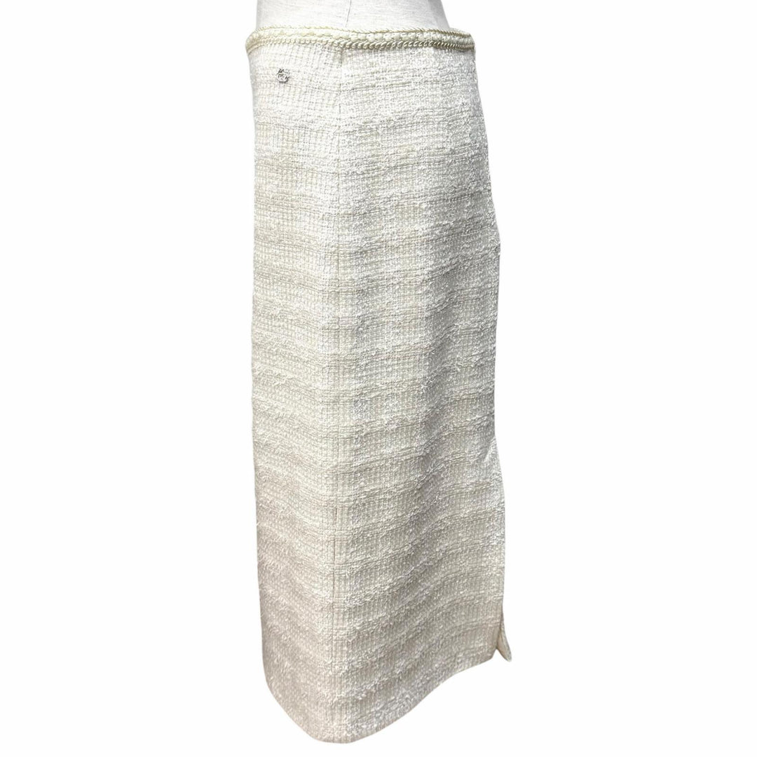 Excellent GUCCI Tight Skirt Interlocking G Tweed white wool Women 40 771992