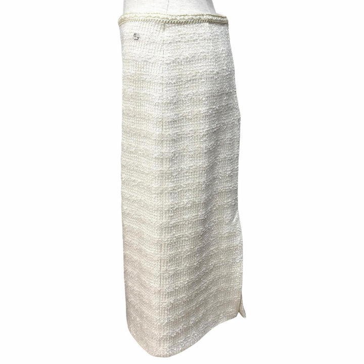 Excellent GUCCI Tight Skirt Interlocking G Tweed white wool Women 40 771992