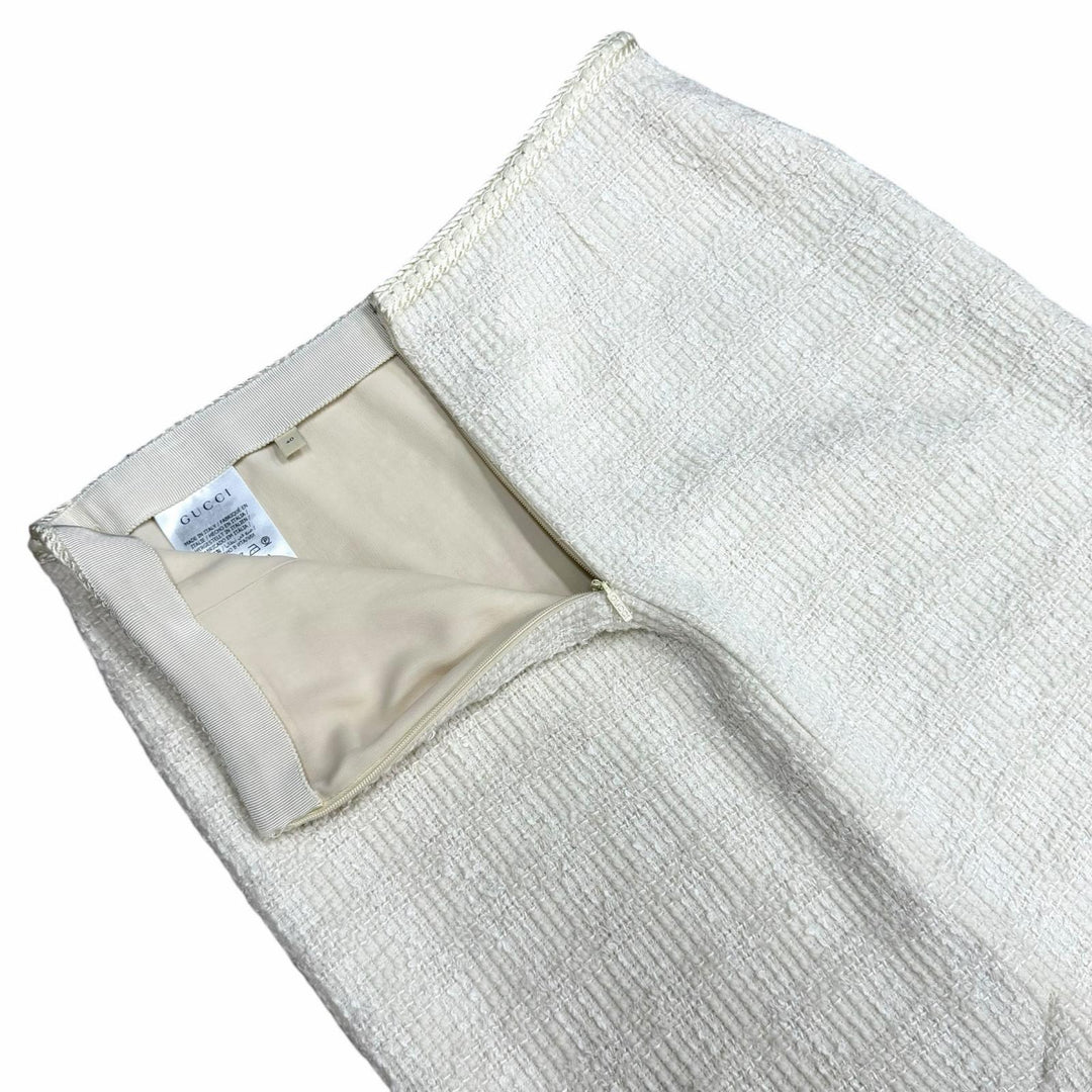Excellent GUCCI Tight Skirt Interlocking G Tweed white wool Women 40 771992