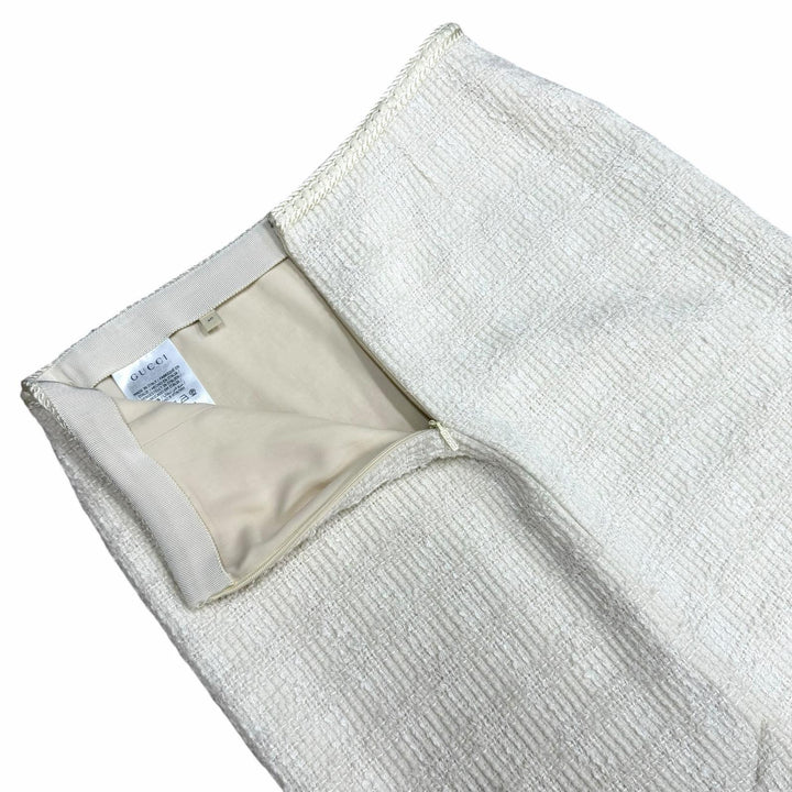 Excellent GUCCI Tight Skirt Interlocking G Tweed white wool Women 40 771992