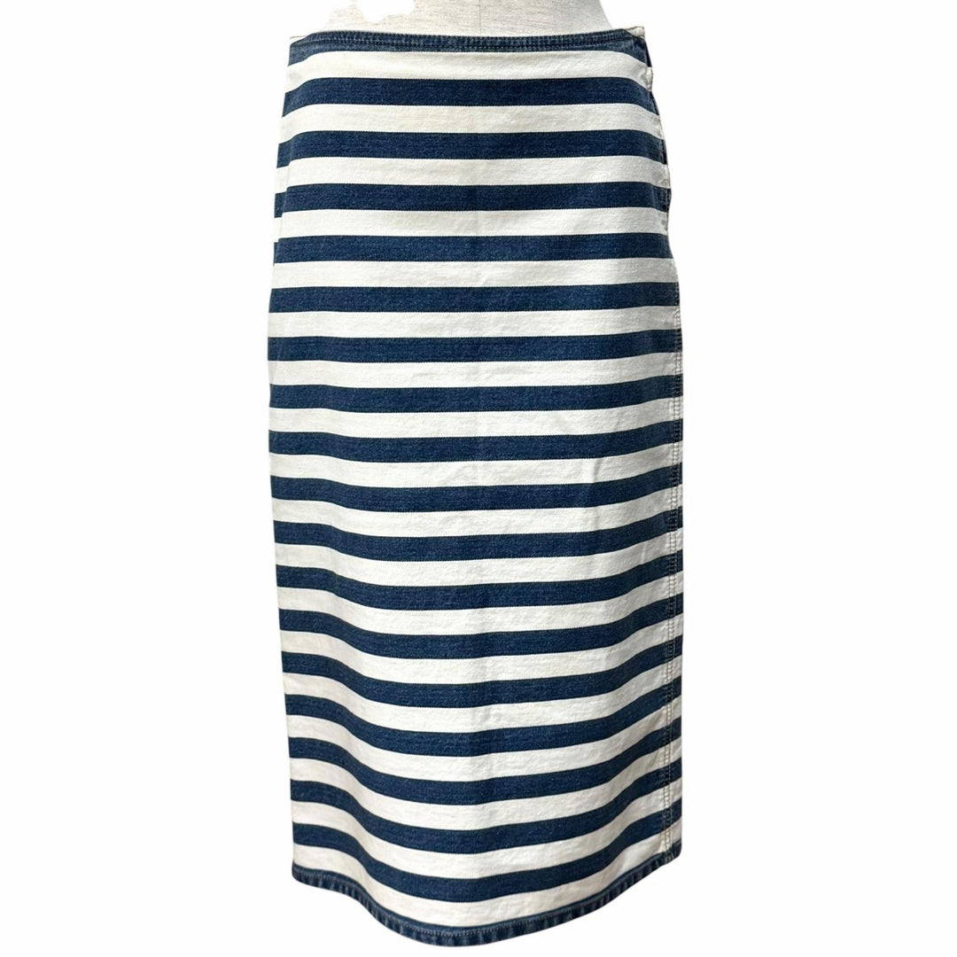 Excellent PRADA skirt Triangle logo striped denim white cotton Women 38 GFD160