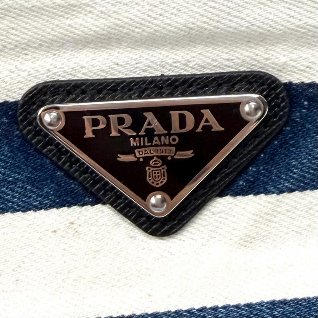 Excellent PRADA skirt Triangle logo striped denim white cotton Women 38 GFD160