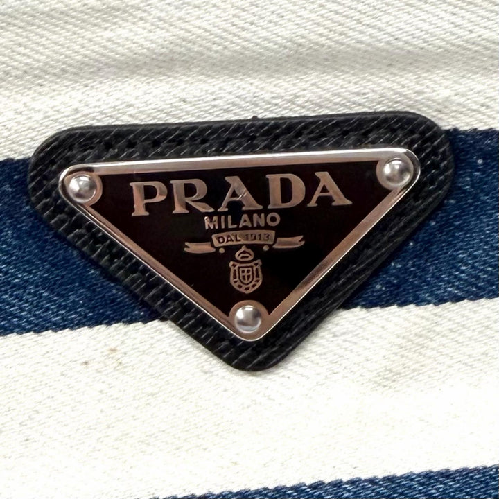 Excellent PRADA skirt Triangle logo striped denim white cotton Women 38 GFD160