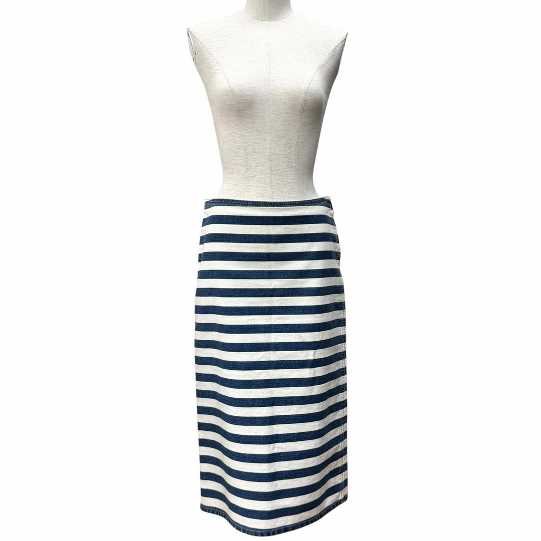 Excellent PRADA skirt Triangle logo striped denim white cotton Women 38 GFD160