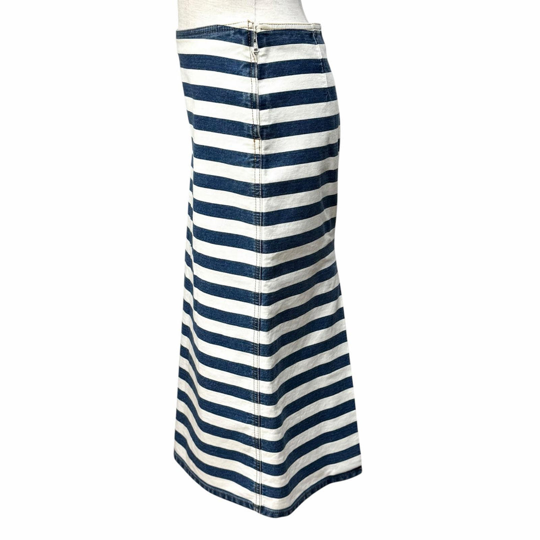 Excellent PRADA skirt Triangle logo striped denim white cotton Women 38 GFD160