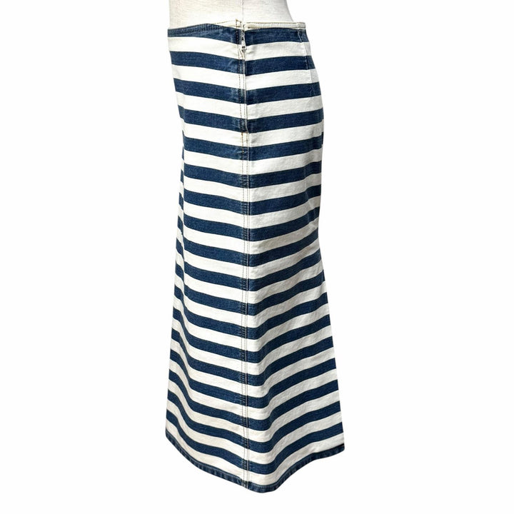 Excellent PRADA skirt Triangle logo striped denim white cotton Women 38 GFD160