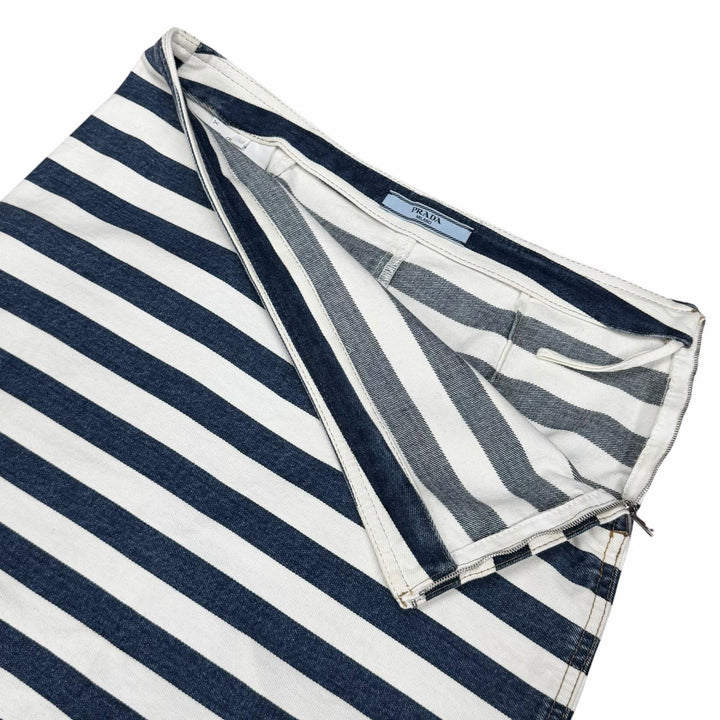 Excellent PRADA skirt Triangle logo striped denim white cotton Women 38 GFD160