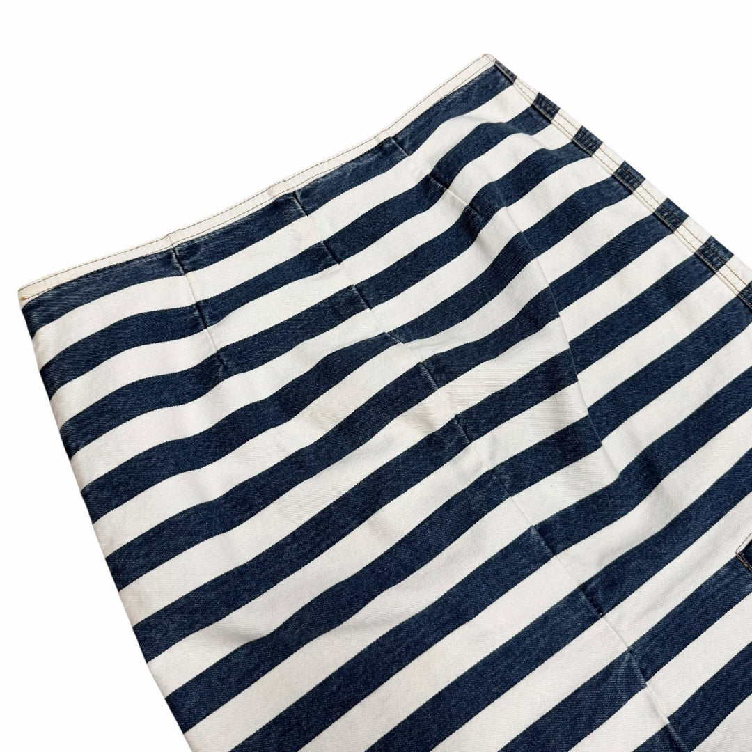 Excellent PRADA skirt Triangle logo striped denim white cotton Women 38 GFD160