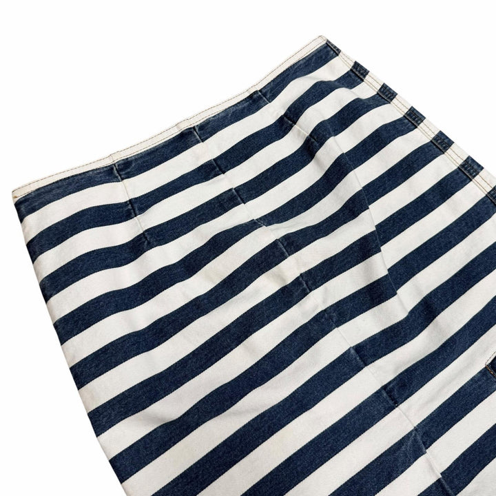 Excellent PRADA skirt Triangle logo striped denim white cotton Women 38 GFD160
