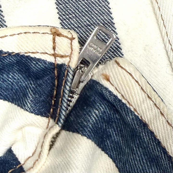 Excellent PRADA skirt Triangle logo striped denim white cotton Women 38 GFD160