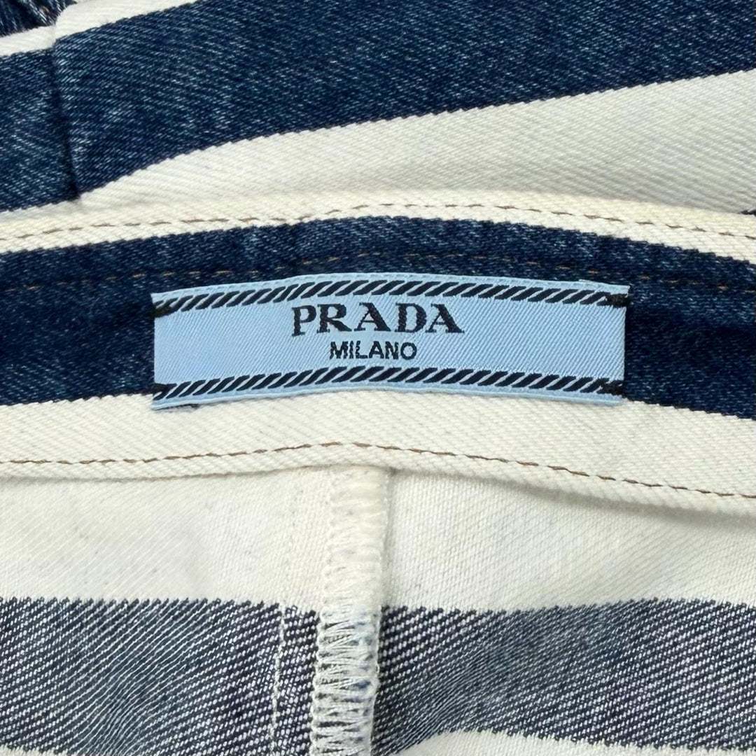 Excellent PRADA skirt Triangle logo striped denim white cotton Women 38 GFD160