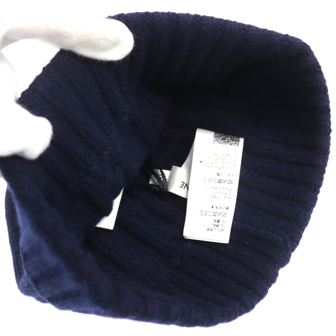 Pristine CELINE Knit cap Triomphe cable knit beanie Navy cashmere mens 2AE0L362W
