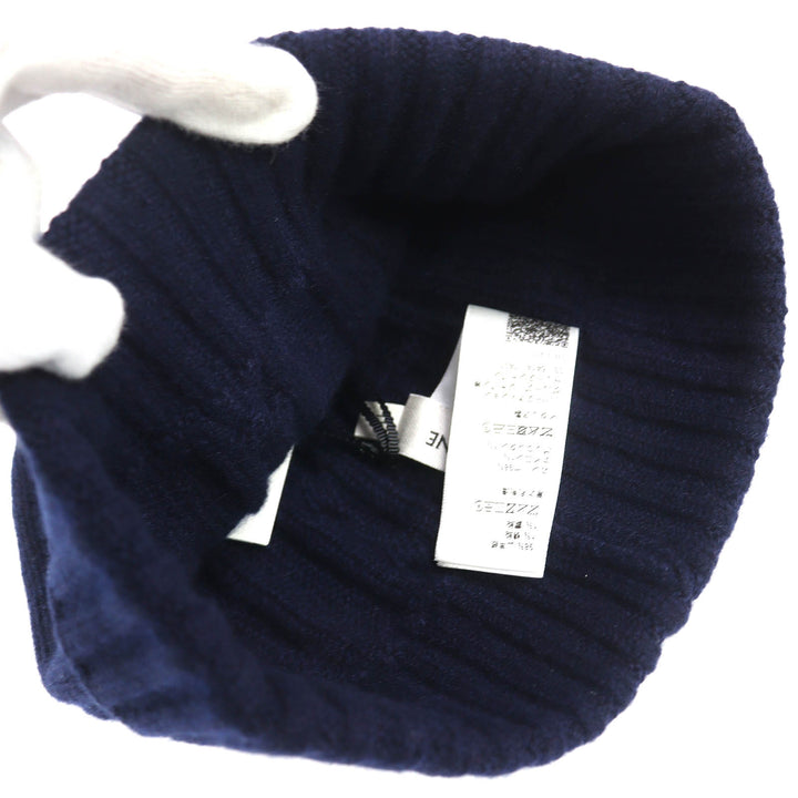 Pristine CELINE Knit cap Triomphe cable knit beanie Navy cashmere mens 2AE0L362W