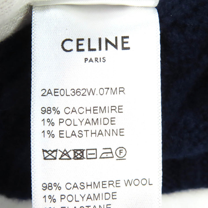Pristine CELINE Knit cap Triomphe cable knit beanie Navy cashmere mens 2AE0L362W