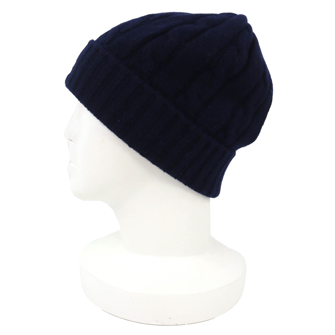 Pristine CELINE Knit cap Triomphe cable knit beanie Navy cashmere mens 2AE0L362W