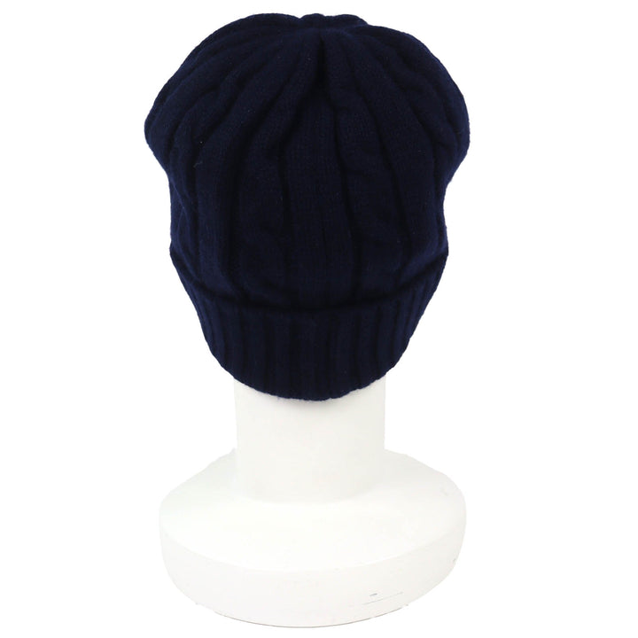 Pristine CELINE Knit cap Triomphe cable knit beanie Navy cashmere mens 2AE0L362W