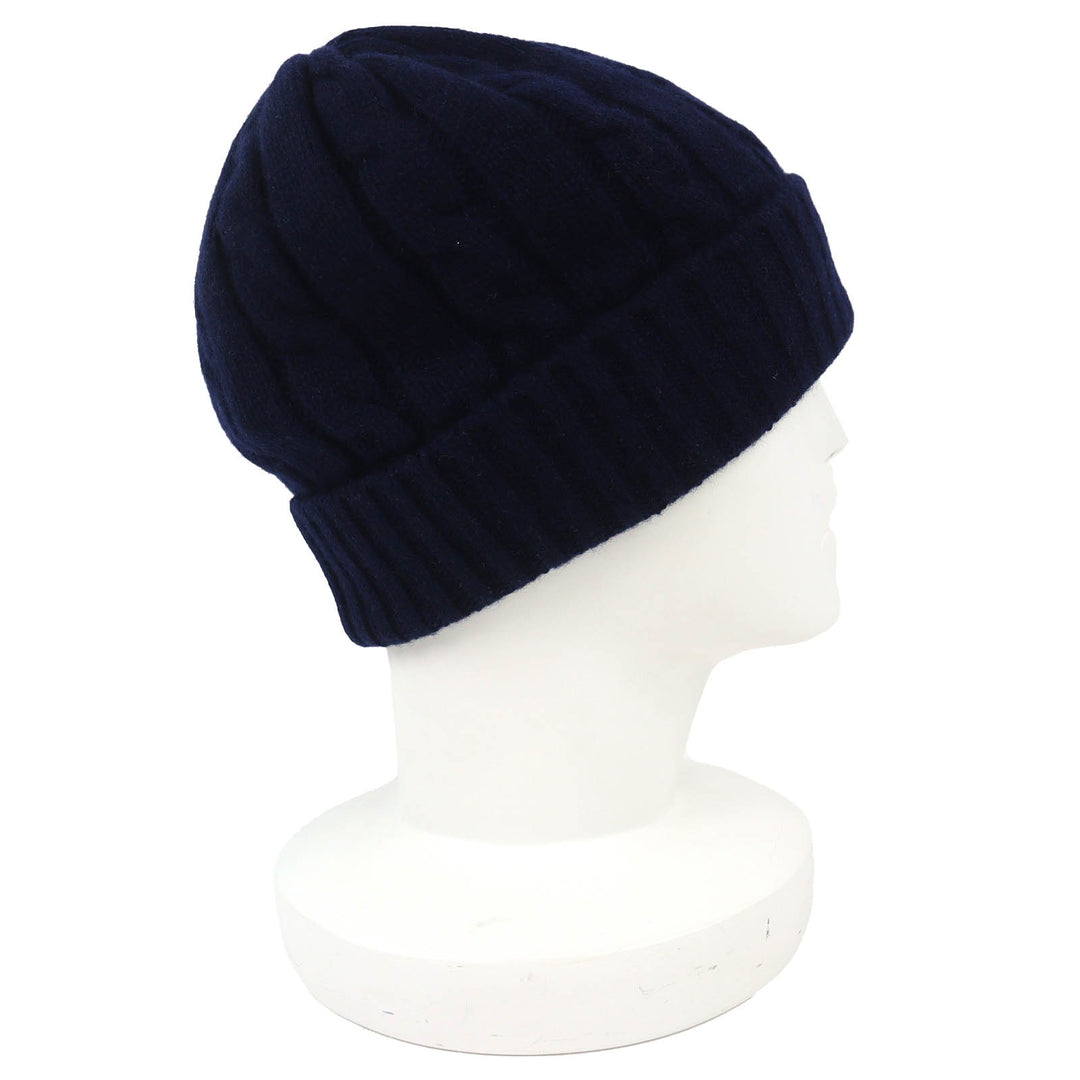 Pristine CELINE Knit cap Triomphe cable knit beanie Navy cashmere mens 2AE0L362W
