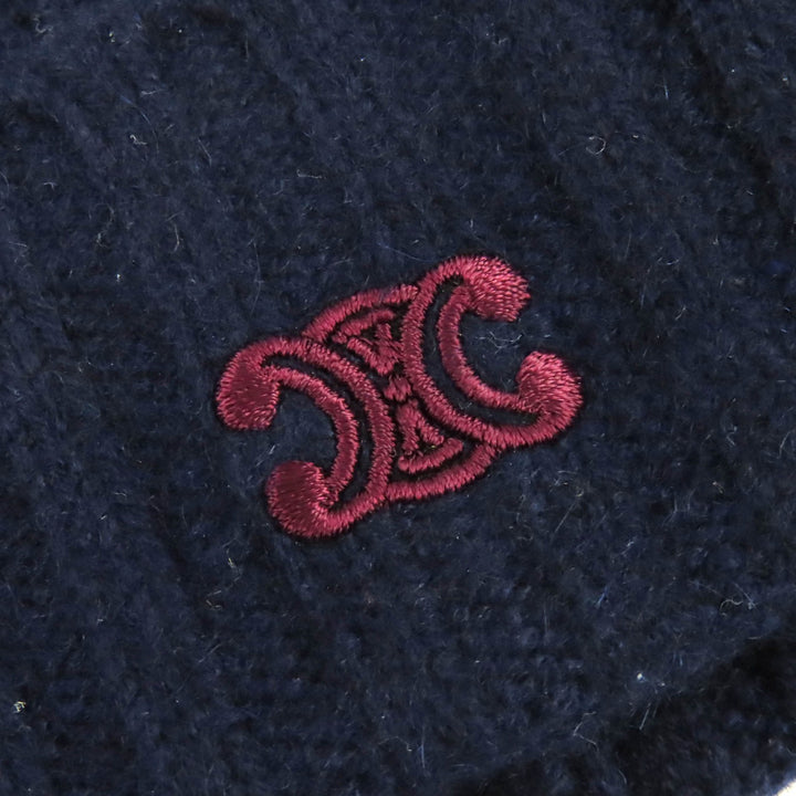 Pristine CELINE Knit cap Triomphe cable knit beanie Navy cashmere mens 2AE0L362W