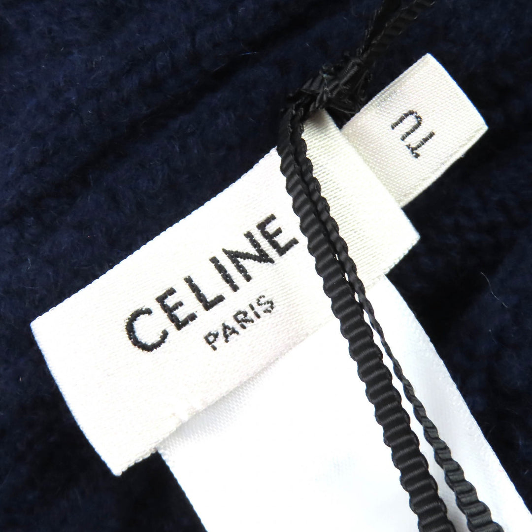Pristine CELINE Knit cap Triomphe cable knit beanie Navy cashmere mens 2AE0L362W