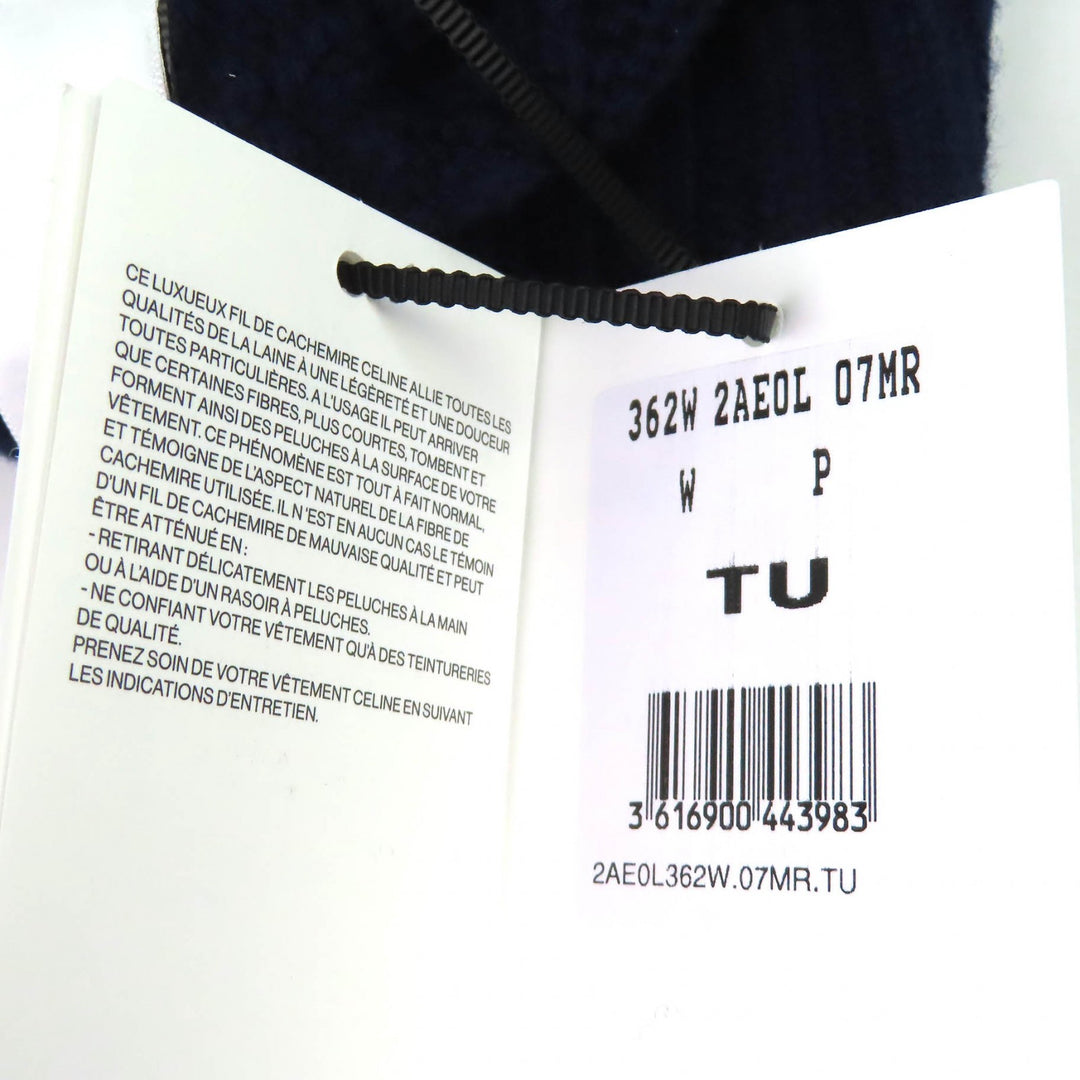 Pristine CELINE Knit cap Triomphe cable knit beanie Navy cashmere mens 2AE0L362W
