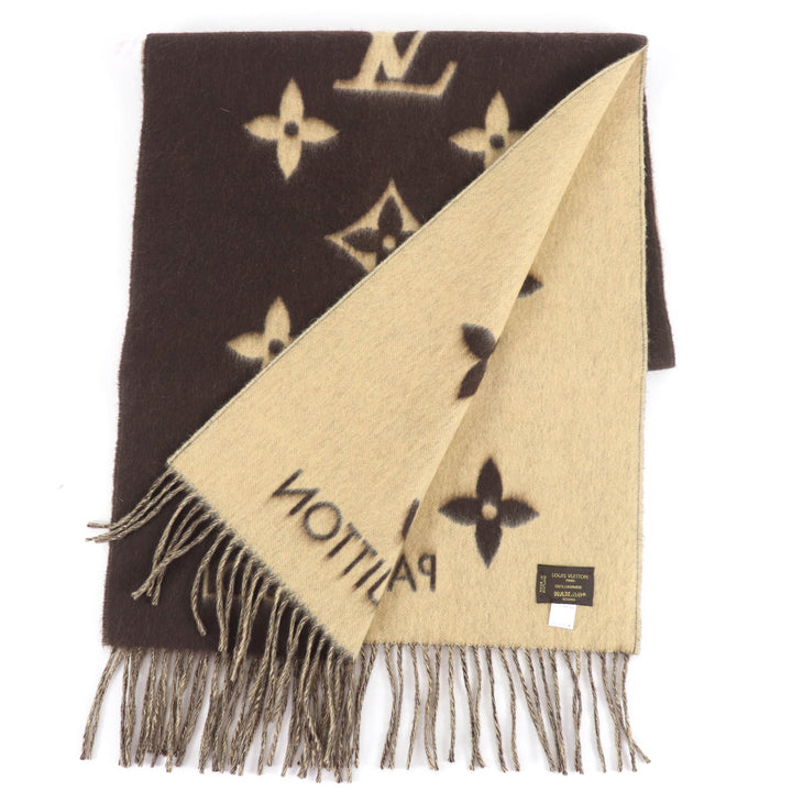 Great LOUIS VUITTON Scarf Escalp Reykjavik Monogram Brown cashmere 401486
