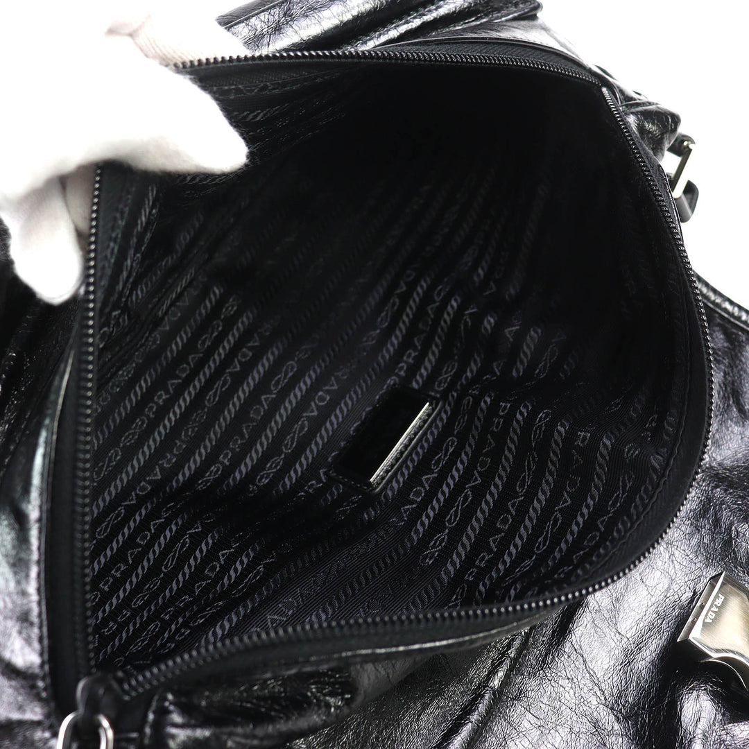 Great PRADA Sling bag Triangle Logo Leather Shoulder Bag black mens 2VH174