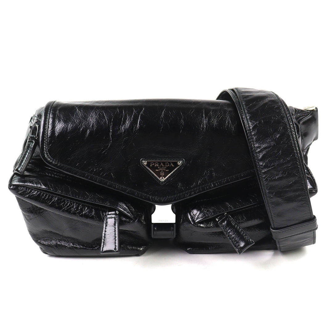 Great PRADA Sling bag Triangle Logo Leather Shoulder Bag black mens 2VH174