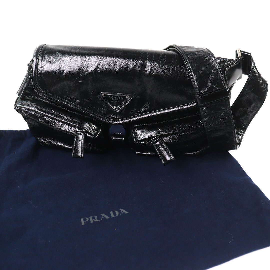Great PRADA Sling bag Triangle Logo Leather Shoulder Bag black mens 2VH174