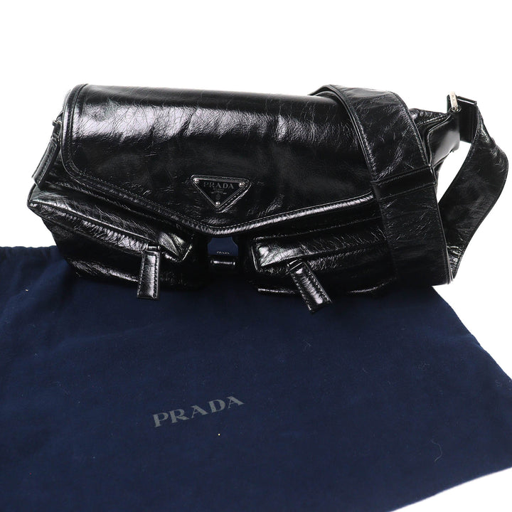 Great PRADA Sling bag Triangle Logo Leather Shoulder Bag black mens 2VH174