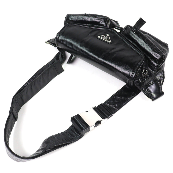Great PRADA Sling bag Triangle Logo Leather Shoulder Bag black mens 2VH174