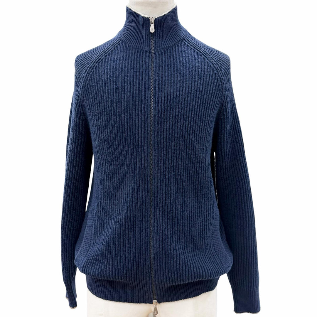 Great Brunello Cucinelli Jacket Double zip-up knit Navy cotton mens 46