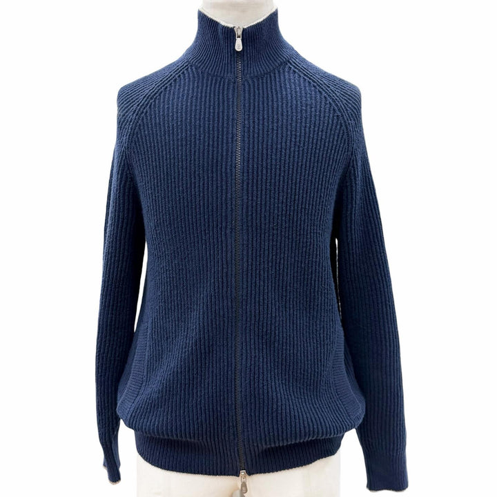 Great Brunello Cucinelli Jacket Double zip-up knit Navy cotton mens 46