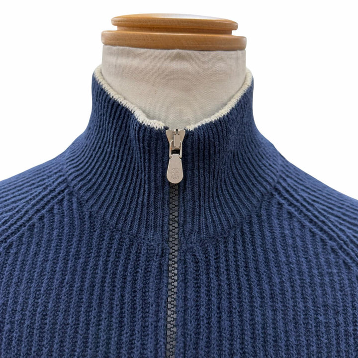 Great Brunello Cucinelli Jacket Double zip-up knit Navy cotton mens 46