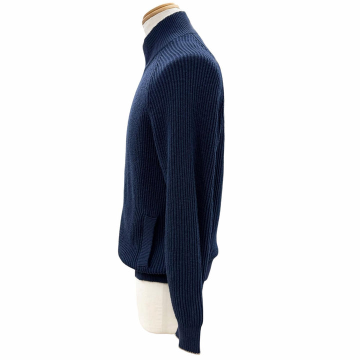 Great Brunello Cucinelli Jacket Double zip-up knit Navy cotton mens 46