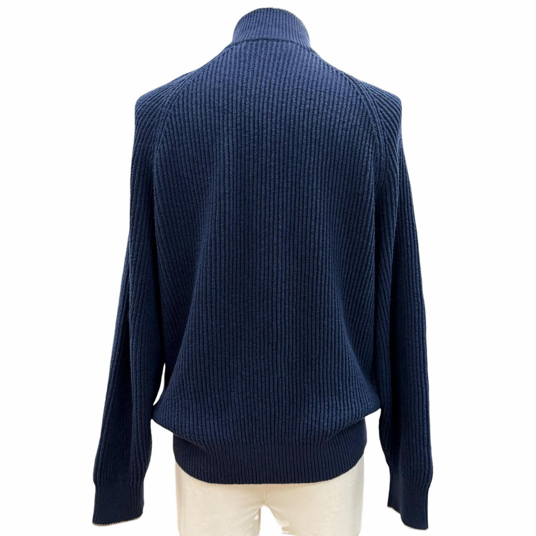 Great Brunello Cucinelli Jacket Double zip-up knit Navy cotton mens 46