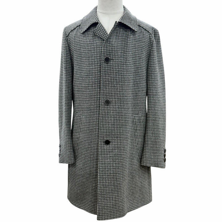 Excellent HUGO BOSS coat Tweed houndstooth pattern with logo Gray wool mens 46
