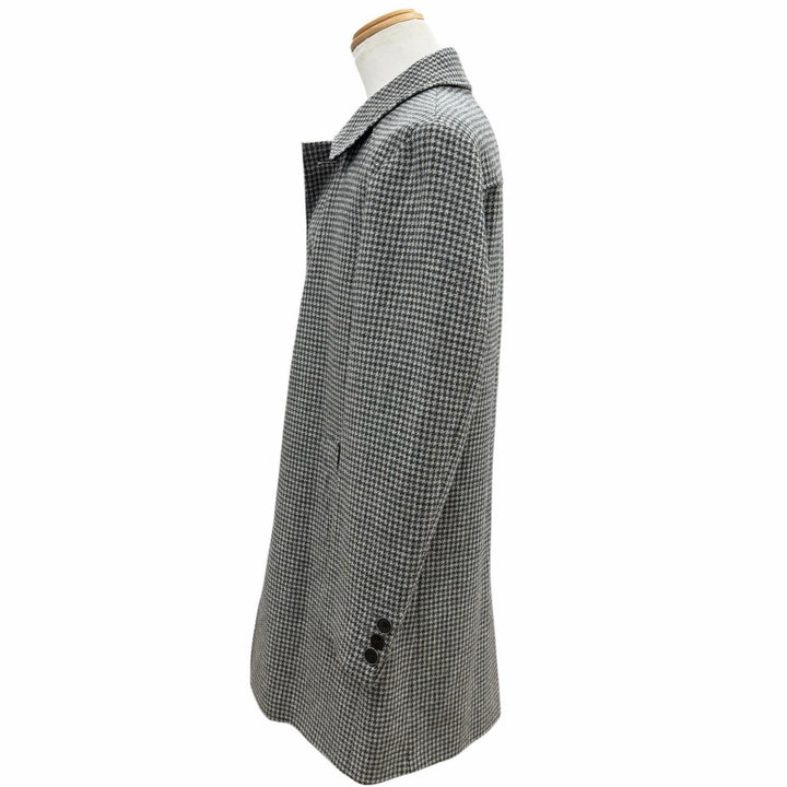 Excellent HUGO BOSS coat Tweed houndstooth pattern with logo Gray wool mens 46