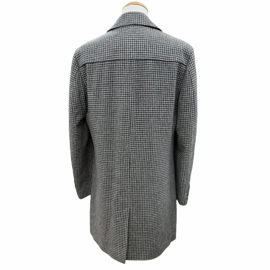 Excellent HUGO BOSS coat Tweed houndstooth pattern with logo Gray wool mens 46