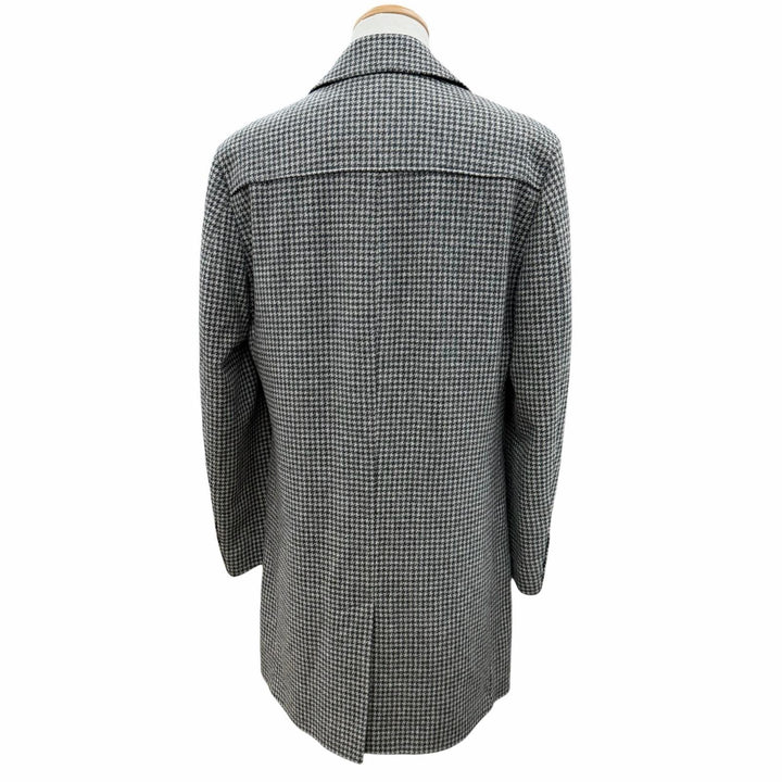 Excellent HUGO BOSS coat Tweed houndstooth pattern with logo Gray wool mens 46