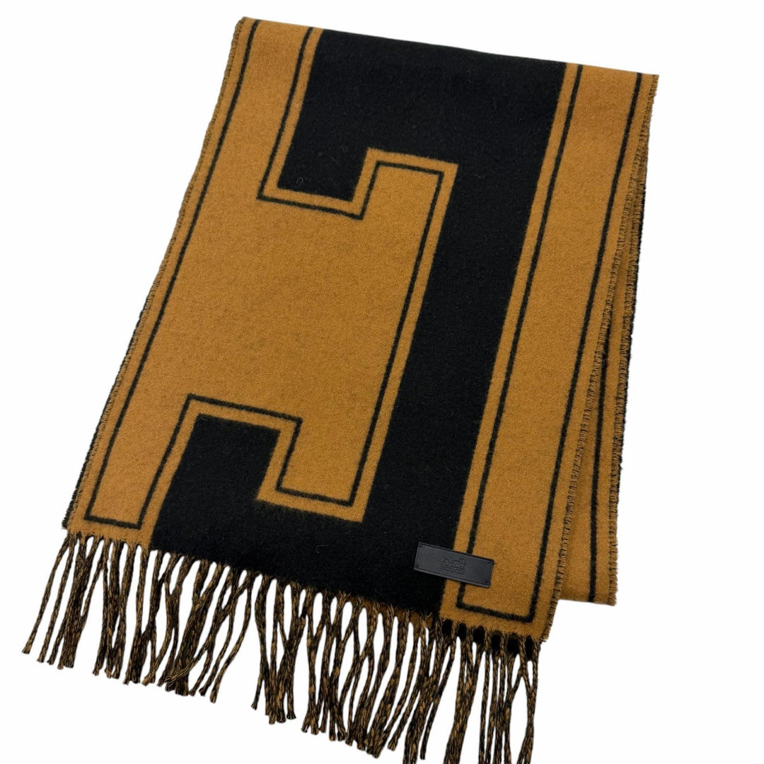 Great HERMES Scarf Clé de H fringe black cashmere mens H269140S 04