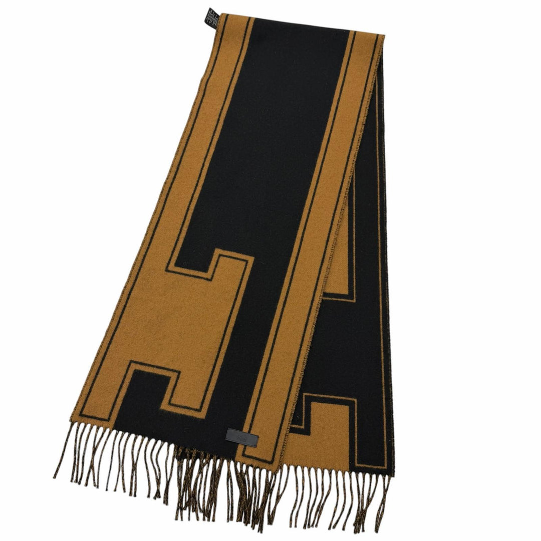 Great HERMES Scarf Clé de H fringe black cashmere mens H269140S 04