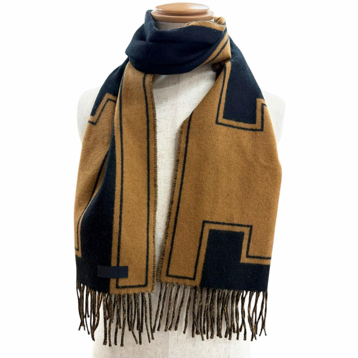 Great HERMES Scarf Clé de H fringe black cashmere mens H269140S 04