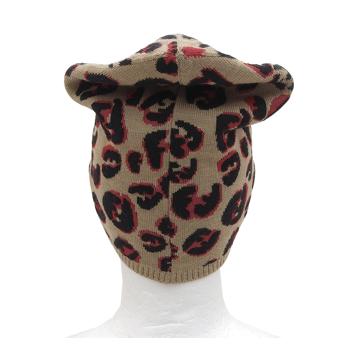 Excellent FENDI Knit cap FF logo leopard beige wool Women FXQ538