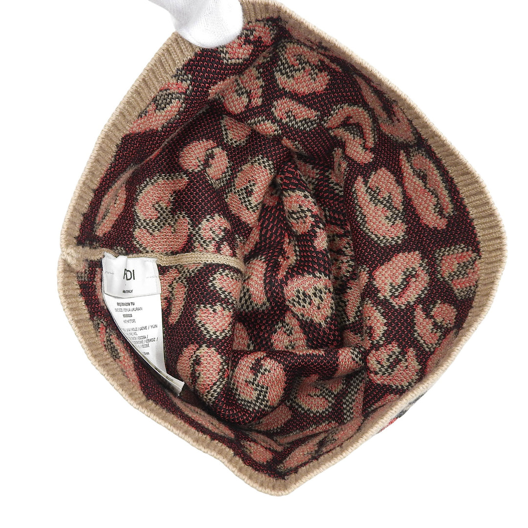 Excellent FENDI Knit cap FF logo leopard beige wool Women FXQ538