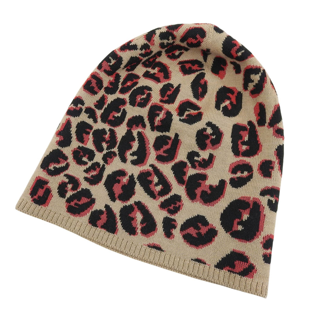 Excellent FENDI Knit cap FF logo leopard beige wool Women FXQ538