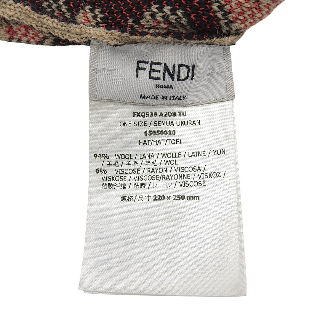 Excellent FENDI Knit cap FF logo leopard beige wool Women FXQ538