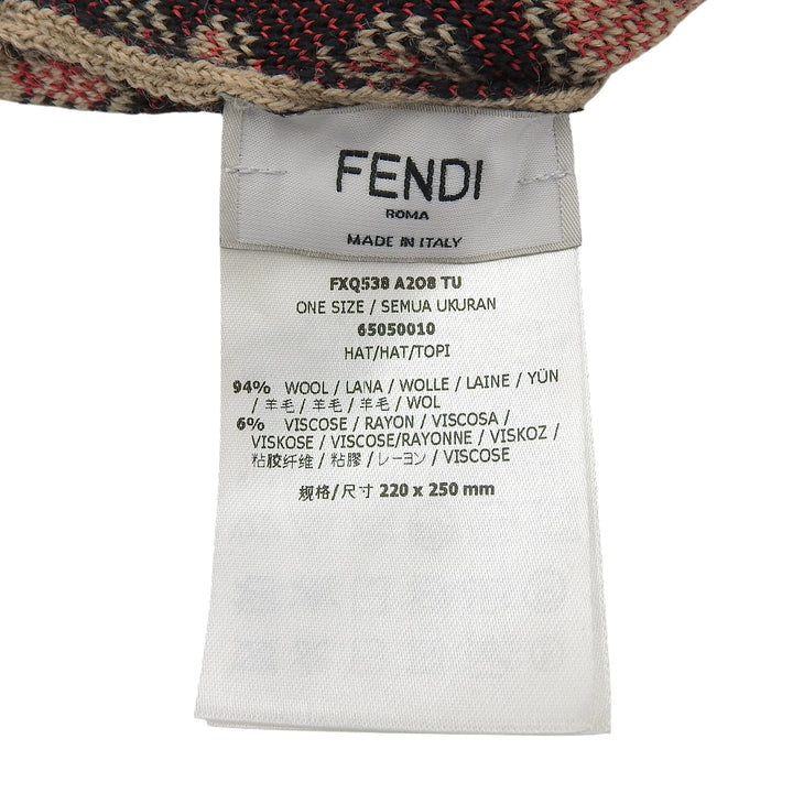 Excellent FENDI Knit cap FF logo leopard beige wool Women FXQ538