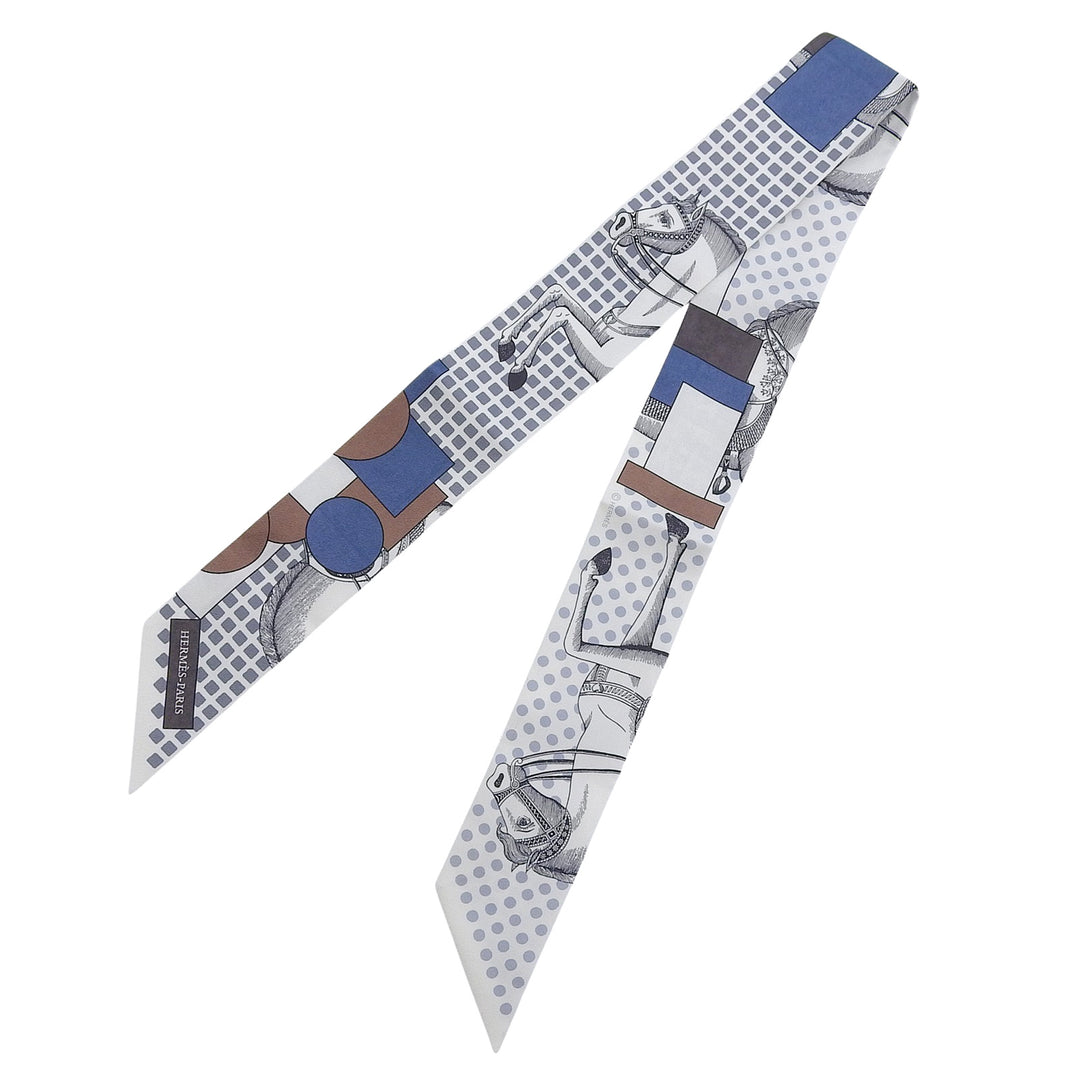 Excellent HERMES scarf CAVALIER EN FORMES gray silk Women