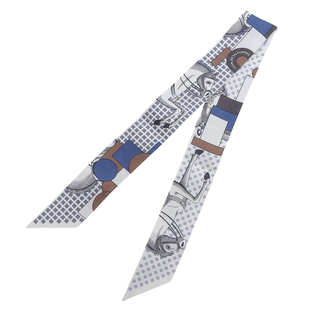 Excellent HERMES scarf CAVALIER EN FORMES gray silk Women