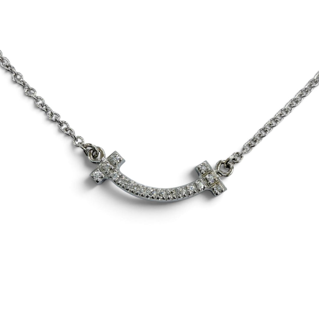 Great TIFFANY&Co. Necklace Smile Pendant Mini White gold AU750 Women